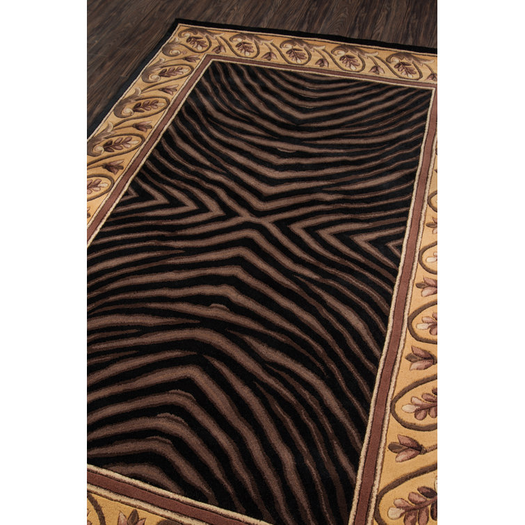 Bloomsbury Market Ryanne Geometric Handmade Tufted Wool Black/Tan Area